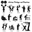 Stick figure human people man action, feelings, and emotions icons starting with alphabet C. Cheer, cheerful, cherish, chew, chide, chill, chime, chip, choked, chisel, choking, chomp, choose, and chop