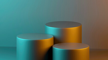 Wall Mural - green grey gold cylinder. for product display or exhibition on color green, grey, gold background. 3