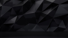 Polygonal 3D Wall Wallpaper With Black Modern Surface. Dark 3D Render.