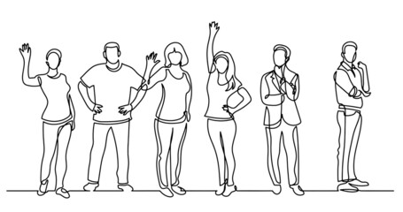 Wall Mural - continuous line drawing of diverse group of standing people