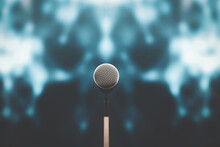 Microphone With Stage Light Background For Performance Concept Of Speech Comment And Public Speaking
