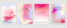 Abstract Pink Gradient Liquid Cover Template. Set Of Modern Poster With Vibrant Graphic Color, Hologram, Stars, Circle Shapes, Frame. Futuristic Design For Brochure, Flyer, Wallpaper, Banner.