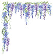 Wisteria Corner Frame Watercolor Hand Painted Purple and Blue Flowers on Isolated White Background