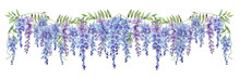 Wisteria Long Border Line Watercolor Hand Painted On Isolated White Background