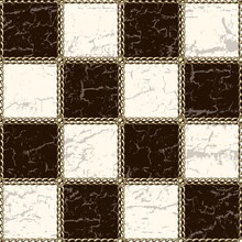 Chess Board Background Vintage Design With Gold Chains. Damaged Old Wooden Surface With Cracks, Scratches. Vector Seamless Pattern.