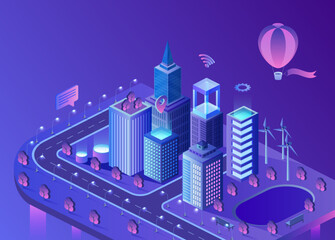 Poster - Smart city of tomorrow environment friendly. Latest sustainable digital urban infrastructure