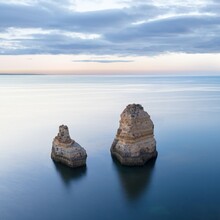 Beautiful Cliff And Rock Formations Near Lagos Town In Algarve Region Of Portugal. Atlantic Ocean