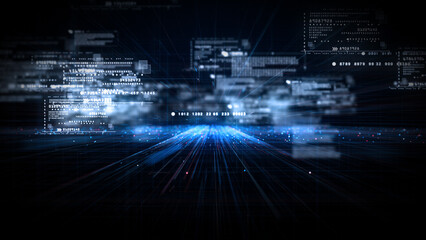 Poster - Digital cyberspace and digital data network connections concept. Transfer digital data hi-speed internet, Future technology digital matrix abstract background concept. 3d rendering
