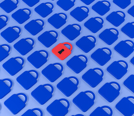 Poster - Blue padlocks in row and red access icon, data storage