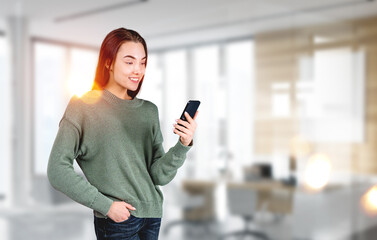 Poster - Young attractive businesswoman wearing casual wear is standing h