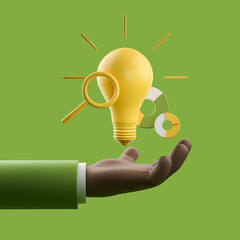 Poster - african hand with lightbulb and pie chart, concept of idea