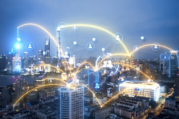 Shanghai City global financial network coverage concept