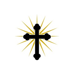 Poster - Christian cross with sun rays icon isolated on white background