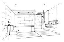 Sketch Drawing Bathroom,.Modern Design,vector,2d Illustration