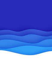 Wall Mural - Abstract background with water waves in paper cut style. 3d wallpaper with cut out deep wavy modern cover. Blue color layers with smooth shadow papercut art. Vector illustration, origami shapes