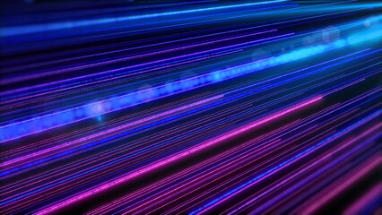 Leinwandbilder - Abstract technology big data colorful glow brightness neon lines. Futuristic depth of field, blur, perspective view Illustration background.
