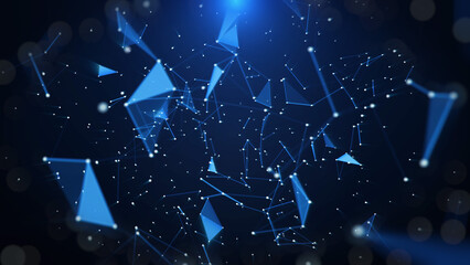 Poster - Light Blue Abstract Technology Digital Polygon Plexus Communication Network Concept. Data Connection Structure Transfer Illustration.