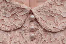 Fine Art Detail Of Soft Pink White Lace Fabric Collar Of Classic Dress Of Girl