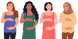 Set of different pregnant women