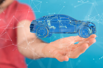 Poster - Autonomous car with HUD graphic of Navigation system driving