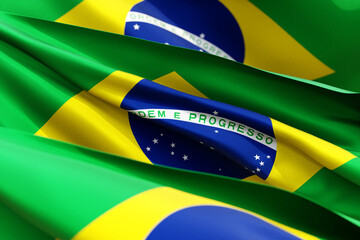 Sticker - The national flag of Brazil from textiles close-up in three versions, soft focus