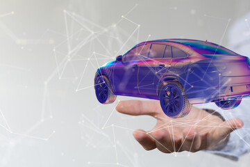Poster - Autonomous car with HUD graphic of Navigation system driving