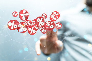 Poster -  touching sales icons with a as 3D rendering