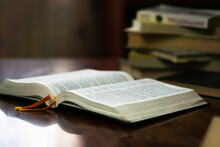 Close Up Of Books And Bibles