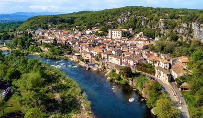 Wall Mural - Vogue village on Ardeche river, France