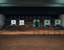 The Target Shooting Practice Is At Close Range In The Shooting Range.