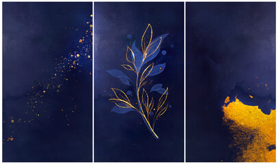 Wall Mural - triple image decorative with elements of gold and watercolor