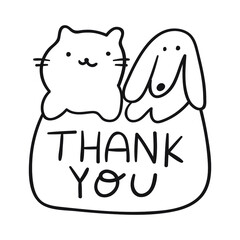 Badge - thank you. Cat and dog together. Vector illustration.