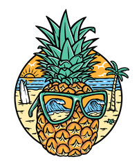 Wall Mural - Cool pineapple on the beach