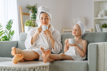 Wall Mural - mother and daughter after a bath