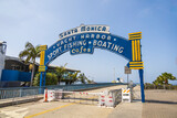 Fototapeta Big Ben - Big blue and yellow Santa Monica Pier sign