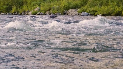 Poster - Slow motion of water stream in a mountain river close-up