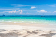 Tropical Beautiful Sand Beach And Clear Water With Copy Space, Summer Vacation