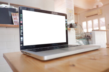Fototapete - Cropped shot view of white office desk table with the office equipments, and other office supplies on the modern space, flat lay.work at home.