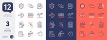 Set Of Next, Departure Plane And Timer Line Icons. Include Document, Article, Umbrella Icons. Coffee Maker, Gift, Women Headhunting Web Elements. Chemistry Pipette, Medical Tablet. Vector