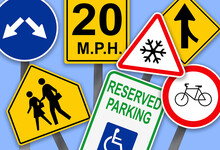 Collection Of Different Traffic Signs On Turquoise Background