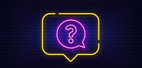 Poster - neon light speech bubble. question mark line icon. help speech bubble sign. faq symbol. neon light b