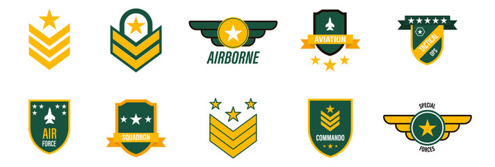 Military badge set. Air force emblem. Vector illustration.