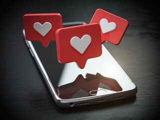 Leinwandbilder - Liike button speech bubble with mobile phone, SOcial media followers in smartphone,