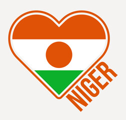 Wall Mural - Niger heart flag badge. Made with Love from Niger logo. Flag of the country heart shape. Vector illustration.