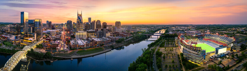 Wall Mural - nashville skyline with braodway and sunset