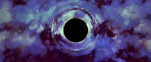 Black Hole Watercolor Illustration. Space Galaxy Background