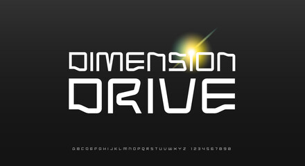 Sticker - Dimension Drive, an Abstract technology futuristic alphabet font. digital space typography vector illustration design