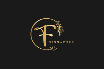 Wall Mural - luxury signature initial F isolated circle flower logo design. Handwriting vector logo design illustration image