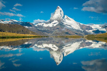 Amazing View With Matterhorn Reflection From The Stellisee Lake, Switzerland