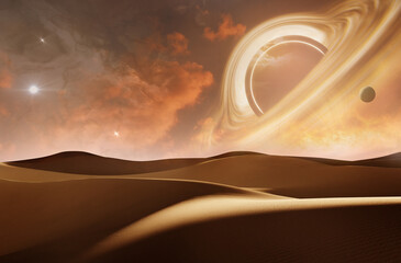 Wall Mural - black hole and sand dunes in outer space